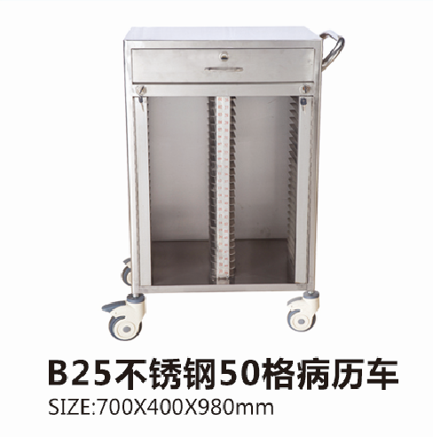 河南B25不锈钢50格病历车